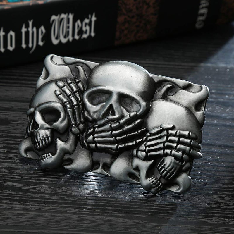 KDG Western cowboy belt buckle for belt accessories Custom buckle (Three Skull Head) - Image 5
